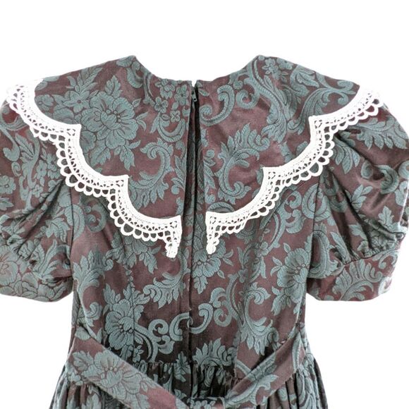 Jessica McClintock vintage dress deep green brocade and lace size 8 - Picture 3 of 11